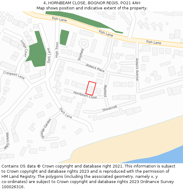 4, HORNBEAM CLOSE, BOGNOR REGIS, PO21 4AH: Location map and indicative extent of plot