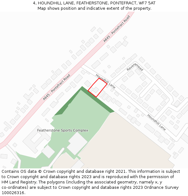 4, HOUNDHILL LANE, FEATHERSTONE, PONTEFRACT, WF7 5AT: Location map and indicative extent of plot