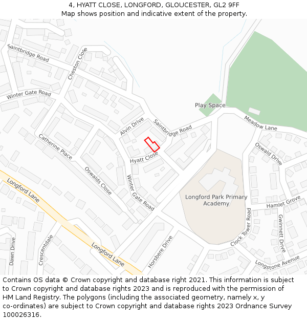 4, HYATT CLOSE, LONGFORD, GLOUCESTER, GL2 9FF: Location map and indicative extent of plot