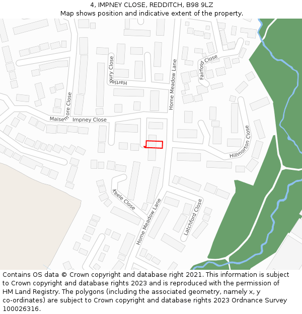 4, IMPNEY CLOSE, REDDITCH, B98 9LZ: Location map and indicative extent of plot