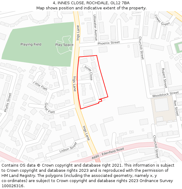 4, INNES CLOSE, ROCHDALE, OL12 7BA: Location map and indicative extent of plot