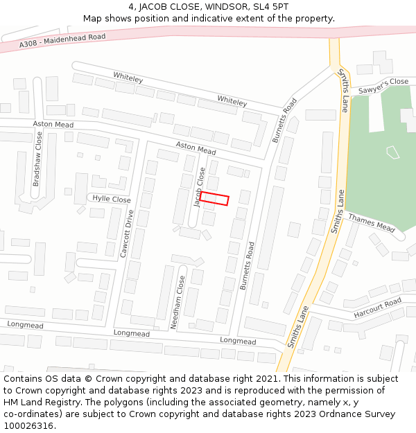 4, JACOB CLOSE, WINDSOR, SL4 5PT: Location map and indicative extent of plot