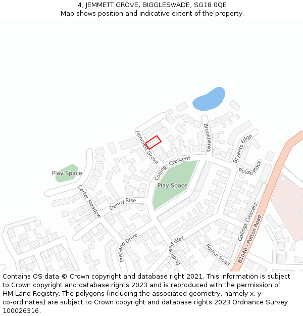 4, JEMMETT GROVE, BIGGLESWADE, SG18 0QE: Location map and indicative extent of plot