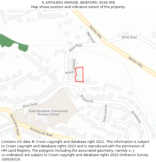 4, KATHLEEN GRANGE, BIDEFORD, EX39 4FB: Location map and indicative extent of plot