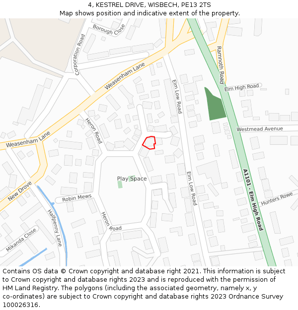 4, KESTREL DRIVE, WISBECH, PE13 2TS: Location map and indicative extent of plot