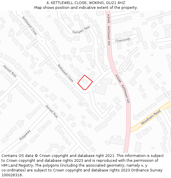 4, KETTLEWELL CLOSE, WOKING, GU21 4HZ: Location map and indicative extent of plot