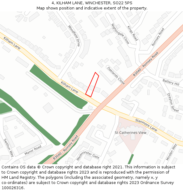 4, KILHAM LANE, WINCHESTER, SO22 5PS: Location map and indicative extent of plot