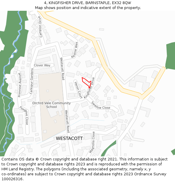 4, KINGFISHER DRIVE, BARNSTAPLE, EX32 8QW: Location map and indicative extent of plot