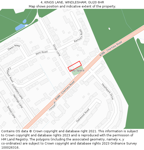 4, KINGS LANE, WINDLESHAM, GU20 6HR: Location map and indicative extent of plot