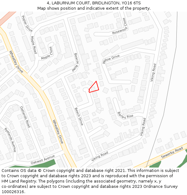 4, LABURNUM COURT, BRIDLINGTON, YO16 6TS: Location map and indicative extent of plot