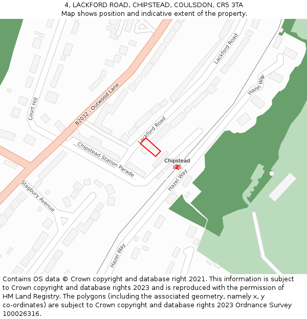 4, LACKFORD ROAD, CHIPSTEAD, COULSDON, CR5 3TA: Location map and indicative extent of plot