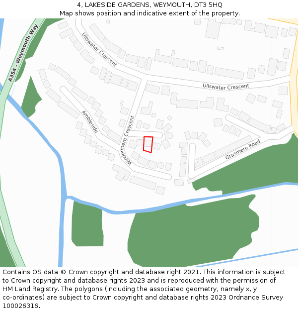 4, LAKESIDE GARDENS, WEYMOUTH, DT3 5HQ: Location map and indicative extent of plot