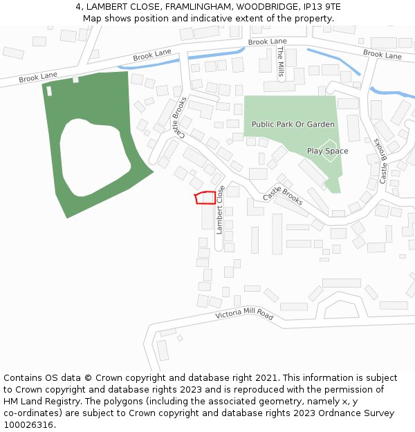 4, LAMBERT CLOSE, FRAMLINGHAM, WOODBRIDGE, IP13 9TE: Location map and indicative extent of plot