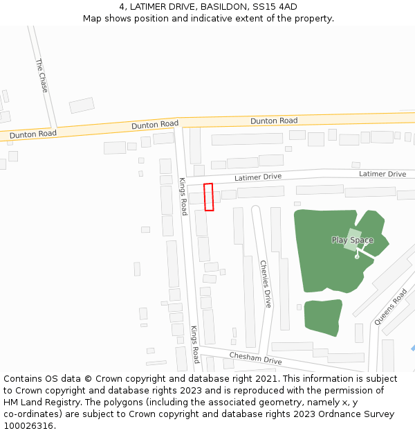 4, LATIMER DRIVE, BASILDON, SS15 4AD: Location map and indicative extent of plot