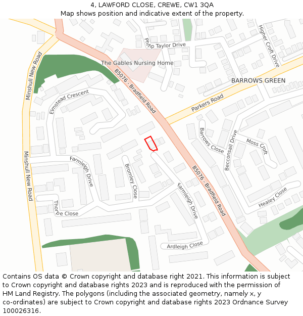 4, LAWFORD CLOSE, CREWE, CW1 3QA: Location map and indicative extent of plot