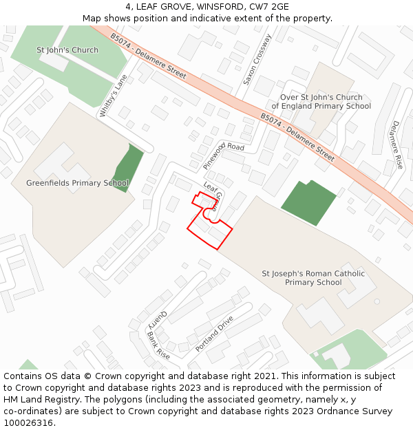 4, LEAF GROVE, WINSFORD, CW7 2GE: Location map and indicative extent of plot