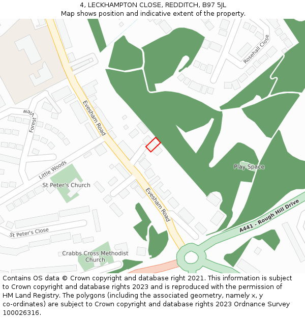 4, LECKHAMPTON CLOSE, REDDITCH, B97 5JL: Location map and indicative extent of plot