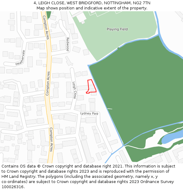 4, LEIGH CLOSE, WEST BRIDGFORD, NOTTINGHAM, NG2 7TN: Location map and indicative extent of plot