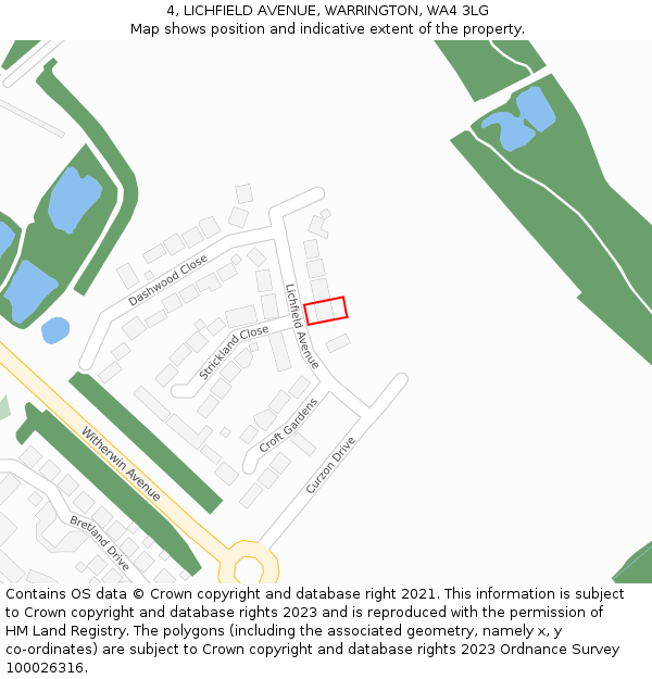 4, LICHFIELD AVENUE, WARRINGTON, WA4 3LG: Location map and indicative extent of plot