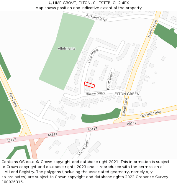 4, LIME GROVE, ELTON, CHESTER, CH2 4PX: Location map and indicative extent of plot