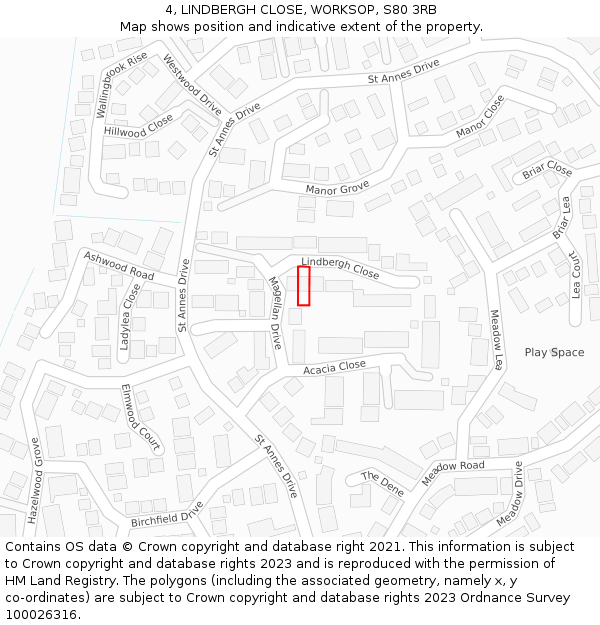 4, LINDBERGH CLOSE, WORKSOP, S80 3RB: Location map and indicative extent of plot