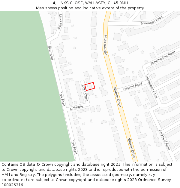 4, LINKS CLOSE, WALLASEY, CH45 0NH: Location map and indicative extent of plot