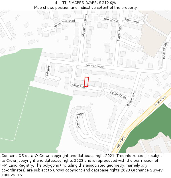 4, LITTLE ACRES, WARE, SG12 9JW: Location map and indicative extent of plot