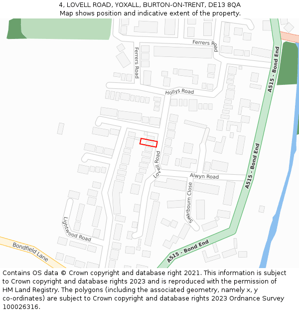 4, LOVELL ROAD, YOXALL, BURTON-ON-TRENT, DE13 8QA: Location map and indicative extent of plot