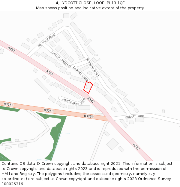 4, LYDCOTT CLOSE, LOOE, PL13 1QF: Location map and indicative extent of plot