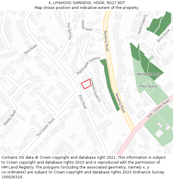 4, LYNWOOD GARDENS, HOOK, RG27 9DT: Location map and indicative extent of plot