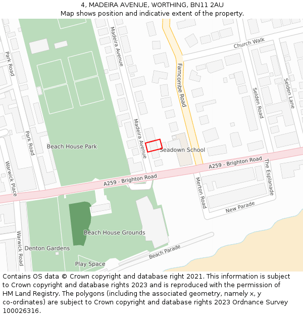 4, MADEIRA AVENUE, WORTHING, BN11 2AU: Location map and indicative extent of plot