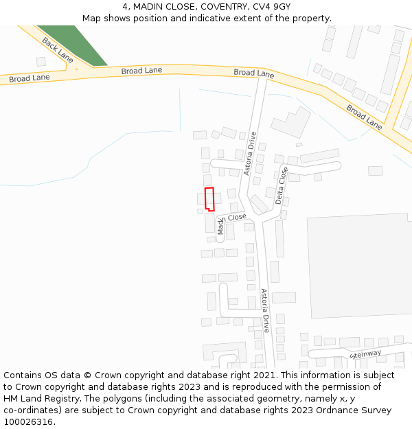 4, MADIN CLOSE, COVENTRY, CV4 9GY: Location map and indicative extent of plot