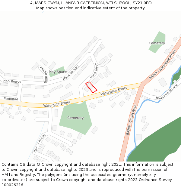 4, MAES GWYN, LLANFAIR CAEREINION, WELSHPOOL, SY21 0BD: Location map and indicative extent of plot