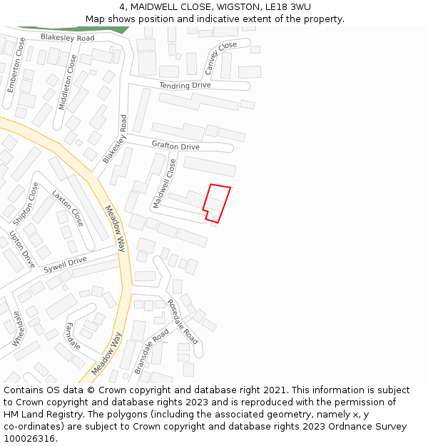 4, MAIDWELL CLOSE, WIGSTON, LE18 3WU: Location map and indicative extent of plot