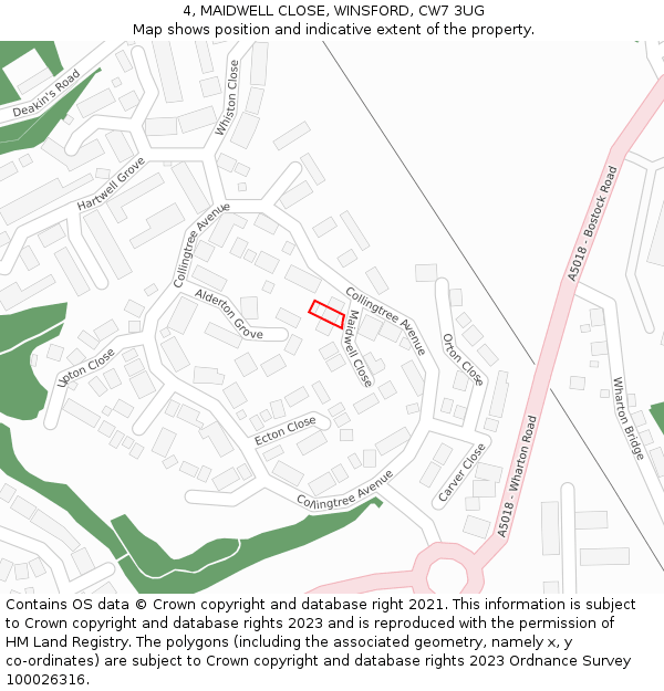 4, MAIDWELL CLOSE, WINSFORD, CW7 3UG: Location map and indicative extent of plot