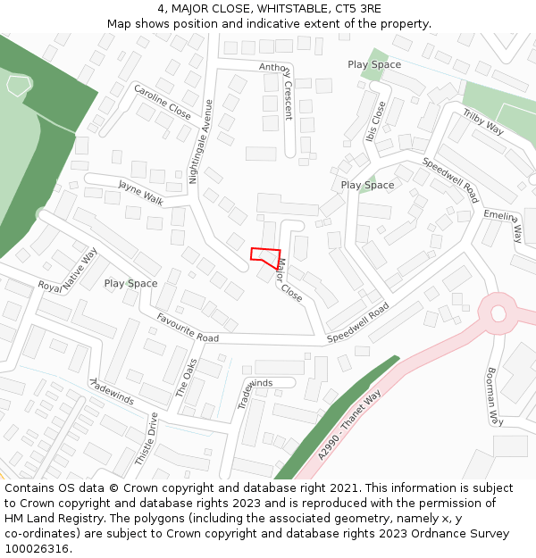 4, MAJOR CLOSE, WHITSTABLE, CT5 3RE: Location map and indicative extent of plot