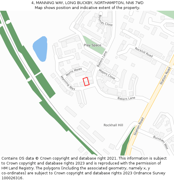 4, MANNING WAY, LONG BUCKBY, NORTHAMPTON, NN6 7WD: Location map and indicative extent of plot