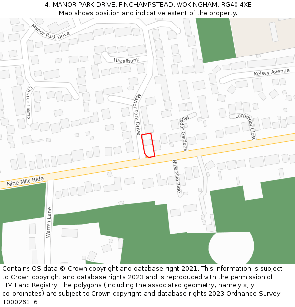 4, MANOR PARK DRIVE, FINCHAMPSTEAD, WOKINGHAM, RG40 4XE: Location map and indicative extent of plot