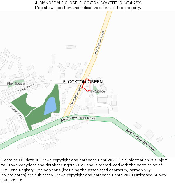 4, MANORDALE CLOSE, FLOCKTON, WAKEFIELD, WF4 4SX: Location map and indicative extent of plot