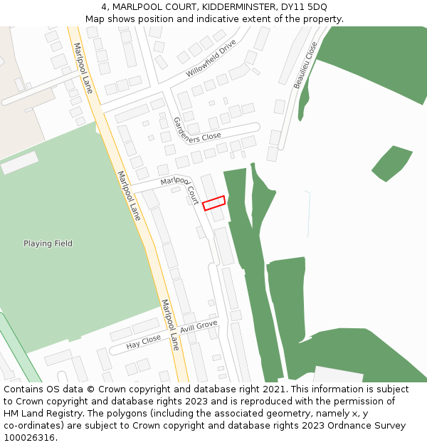 4, MARLPOOL COURT, KIDDERMINSTER, DY11 5DQ: Location map and indicative extent of plot