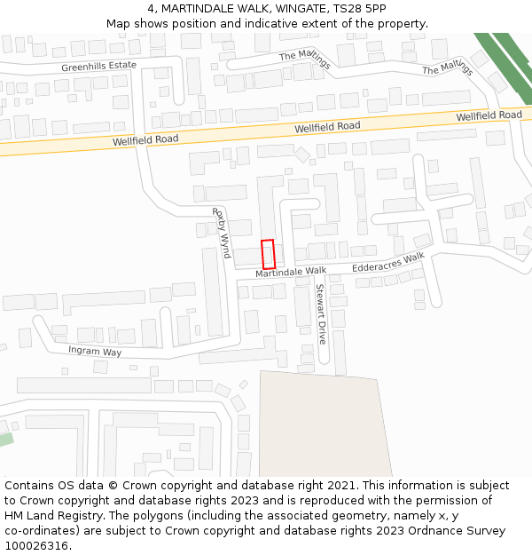 4, MARTINDALE WALK, WINGATE, TS28 5PP: Location map and indicative extent of plot