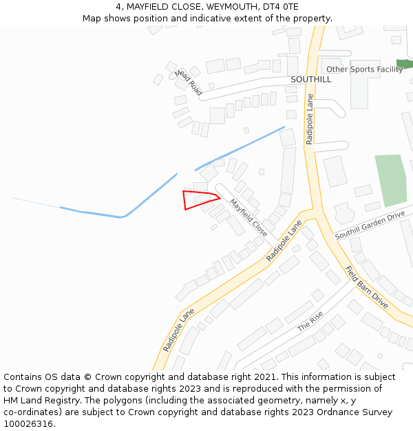 4, MAYFIELD CLOSE, WEYMOUTH, DT4 0TE: Location map and indicative extent of plot