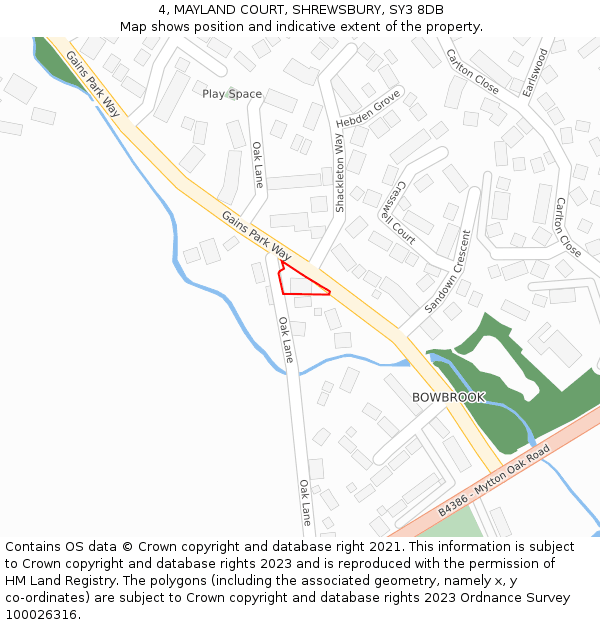 4, MAYLAND COURT, SHREWSBURY, SY3 8DB: Location map and indicative extent of plot