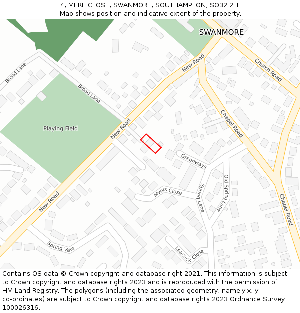 4, MERE CLOSE, SWANMORE, SOUTHAMPTON, SO32 2FF: Location map and indicative extent of plot