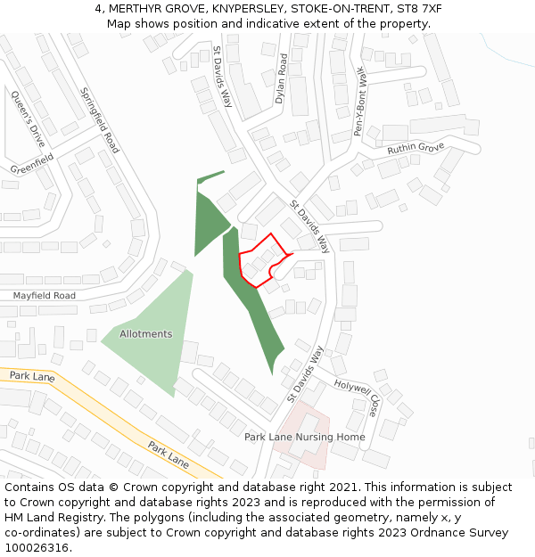 4, MERTHYR GROVE, KNYPERSLEY, STOKE-ON-TRENT, ST8 7XF: Location map and indicative extent of plot
