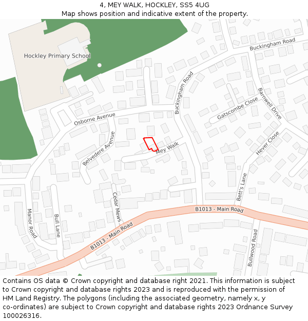 4, MEY WALK, HOCKLEY, SS5 4UG: Location map and indicative extent of plot