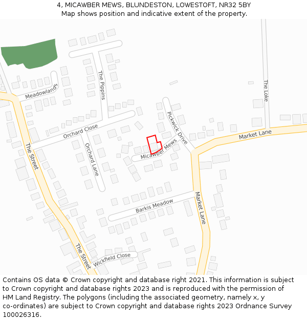 4, MICAWBER MEWS, BLUNDESTON, LOWESTOFT, NR32 5BY: Location map and indicative extent of plot