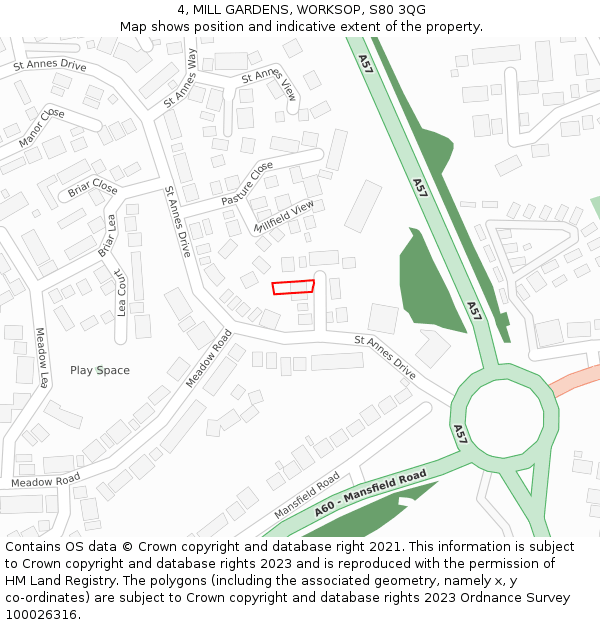 4, MILL GARDENS, WORKSOP, S80 3QG: Location map and indicative extent of plot