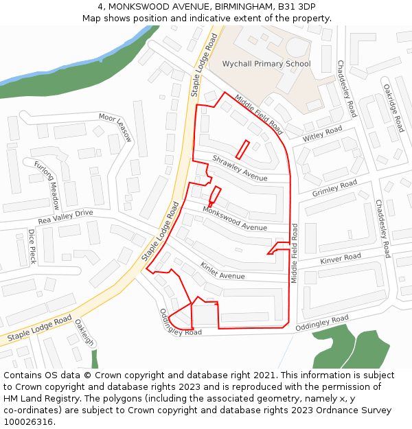 4, MONKSWOOD AVENUE, BIRMINGHAM, B31 3DP: Location map and indicative extent of plot