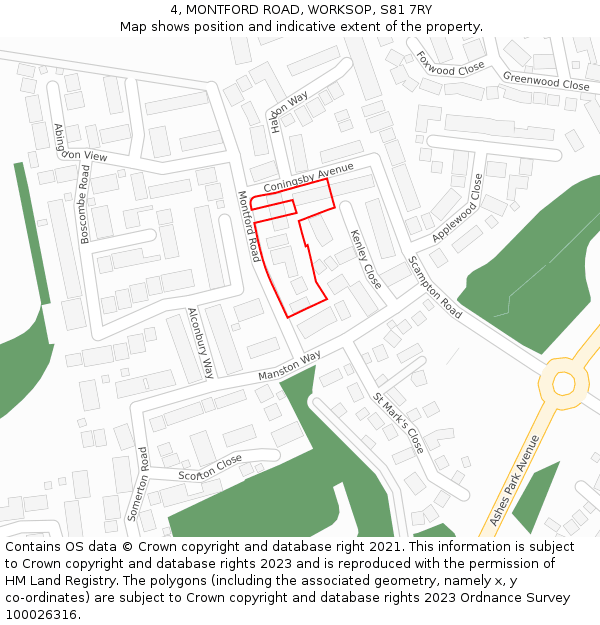 4, MONTFORD ROAD, WORKSOP, S81 7RY: Location map and indicative extent of plot